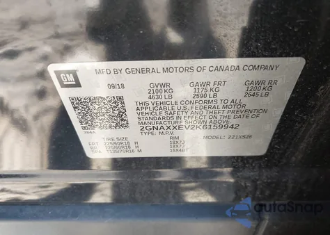 2019 Chevrolet Equinox Premier z USA, uszkodzony, nr VIN 2GNAXXEV2K6159942